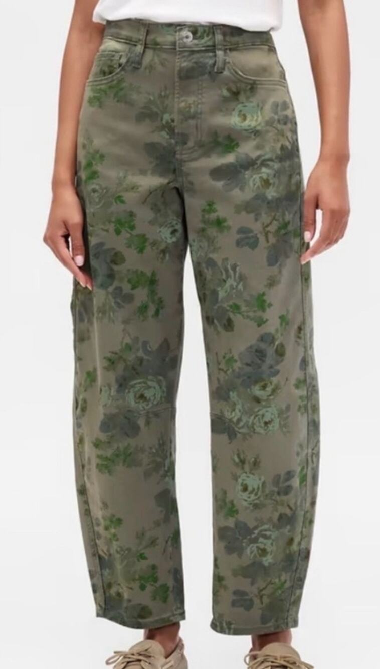 Trendy Gap High Rise Floral Barrel Jeans Boho Fall Cottagecore Size 14